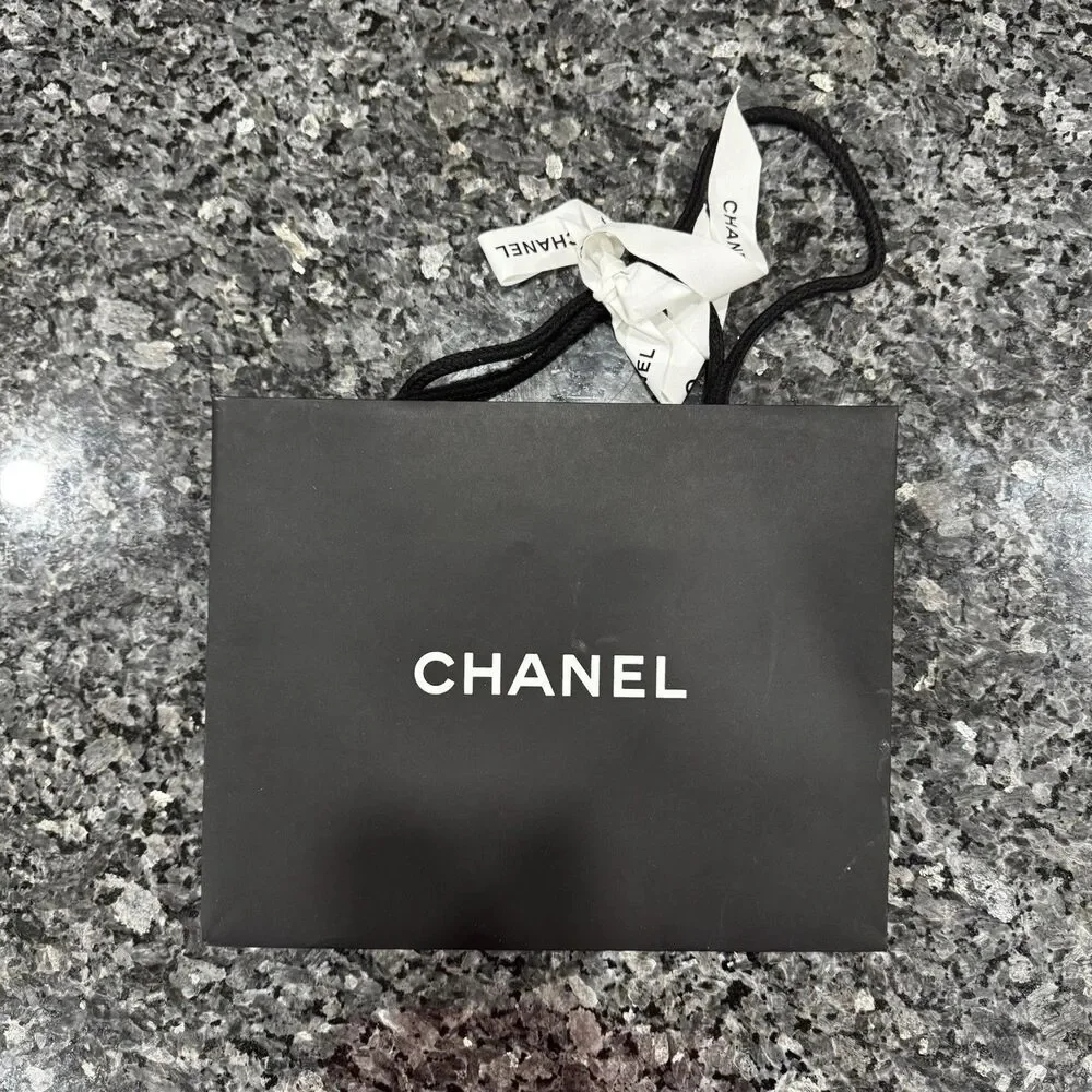 Chanel Black Paper Flower Ribbon Shopping Gift Bag 12
